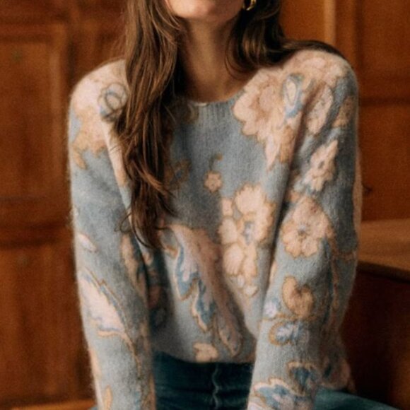 Sezane Sweaters - Sezane Helene Jumper - Blue and Cream Floral Sweater - XXS - Excellent Condition